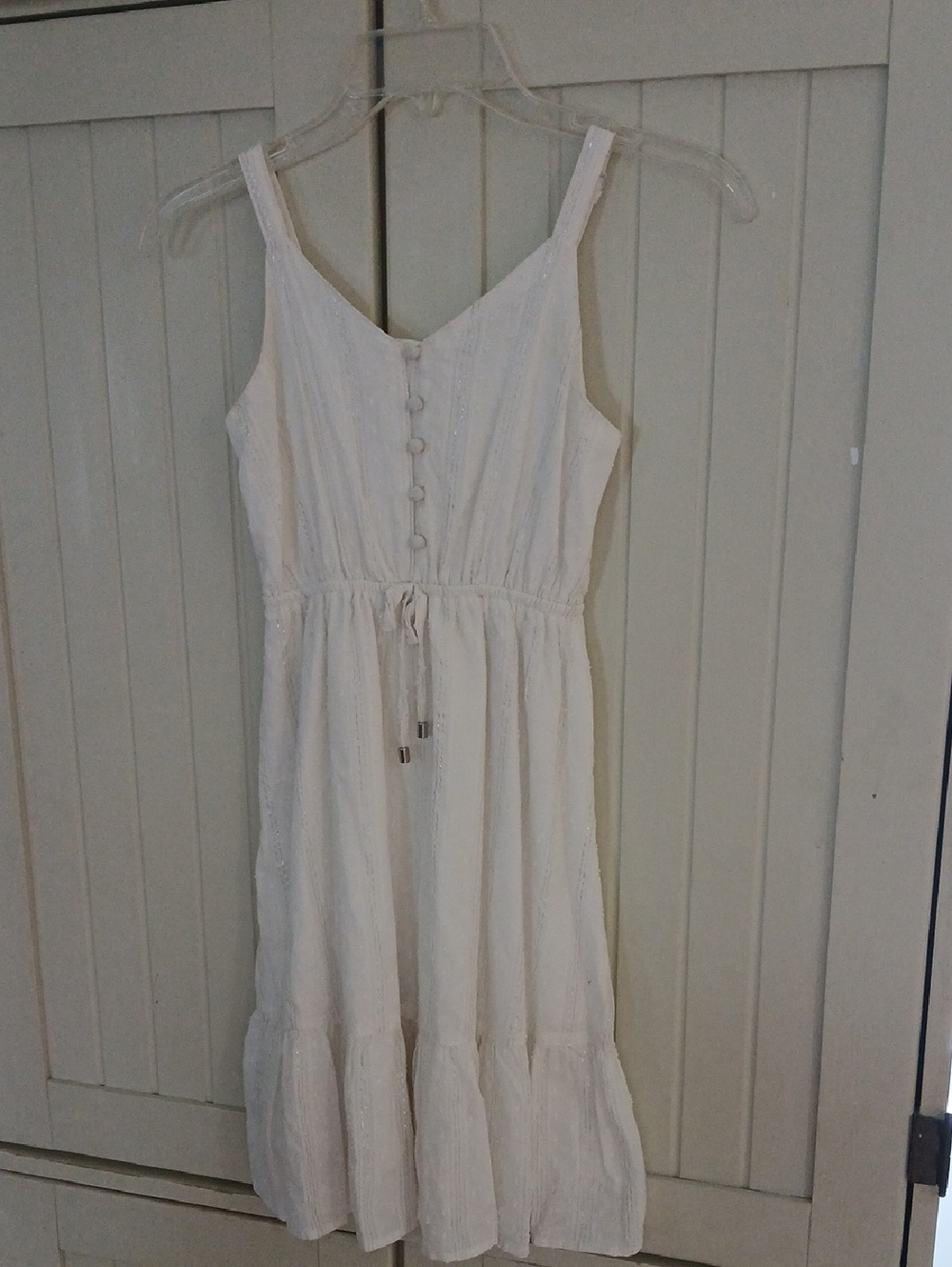 Girls' White Eyelet Sundress with Button Front and Drawstring Waist